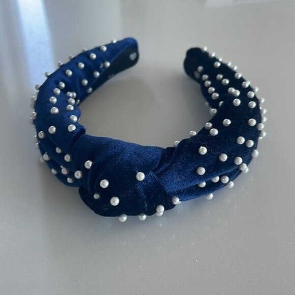 Lele Sadoughi Velvet and Pearl Headband in Navy main image 4